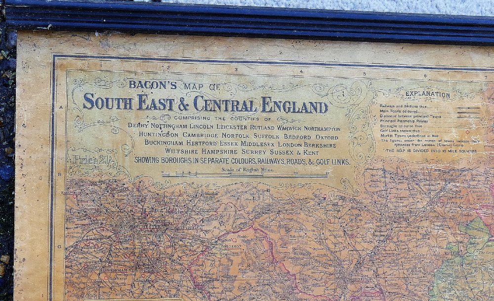 'Bacon's map of South East & Central England....Showing boroughs in separate colours, railways, - Image 2 of 4