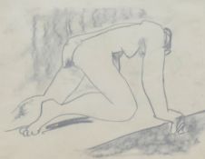 Hugo Dachinger (1908-1996 ), life model sketch of a woman on all fours in a crawling pose, pencil