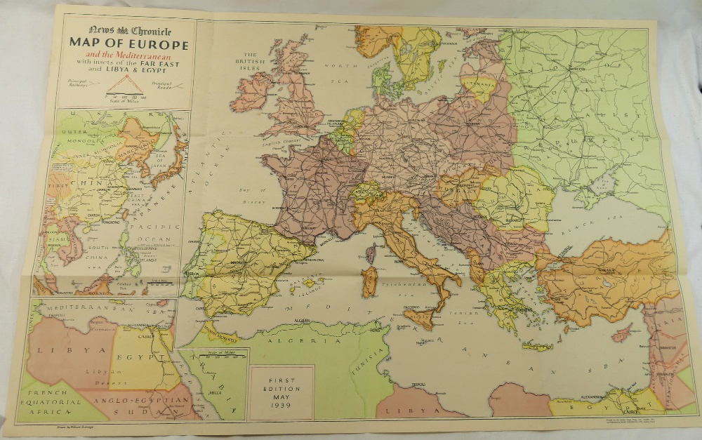 A WWII period 'Map of Europe and the Mediterranean.' printed by the News Chronicle, drawn by William - Image 2 of 2