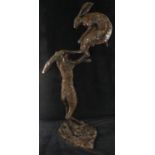 Paul Jenkins (20th/21st Century British), bronze of two fighting hares, numbered 18/95,