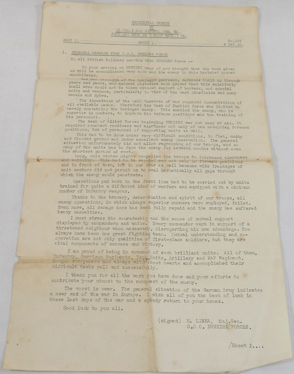 A collection of WWII related items comprised of two Regimental Orders relating to the Welch Regiment - Image 9 of 11