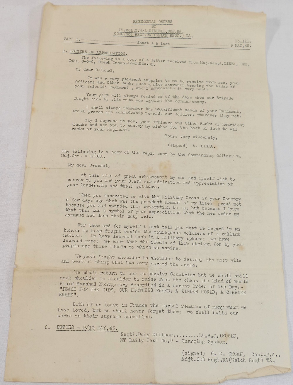 A collection of WWII related items comprised of two Regimental Orders relating to the Welch Regiment - Image 7 of 11