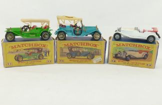 A collection of 13 die-cast vehicles comprised of three boxed Matchbox 'Models of Yesteryear',