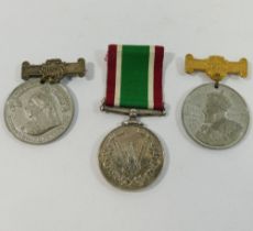 A WWII Women's Voluntary Service medal with ribbon, five London School Board medals awarded for