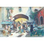 Prof. Amadeo Sica (1900-1979), Naples market scene, oil on canvas, signed lower left, 69cm x 99cm,