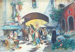 Prof. Amadeo Sica (1900-1979), Naples market scene, oil on canvas, signed lower left, 69cm x 99cm,