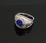 A 'London University' American varsity or class style ring, set with single synthetic blue stone,