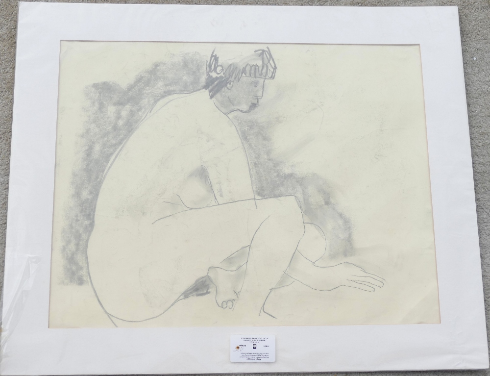 Hugo Dachinger (1908-1996 ), life model sketch of a woman seated on the floor leaning forward, - Image 2 of 3