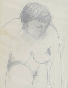 Hugo Dachinger (1908-1996 ), life model sketch of a woman leaning forward over one knee, pencil