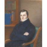 A late 19th century/early 20th century pastel of a seated gentleman, indistinctly signed in pencil