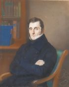 A late 19th century/early 20th century pastel of a seated gentleman, indistinctly signed in pencil