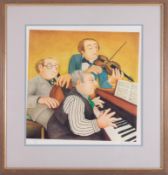 Beryl Cook (1926-2008) 'Musicians' signed limited edition print 501/650, overall size 68cm x 65cm (