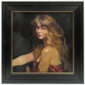 Robert Lenkiewicz (1941-2002) 'Study of Fiorella In Red' oil on canvas, titled to the reverse,