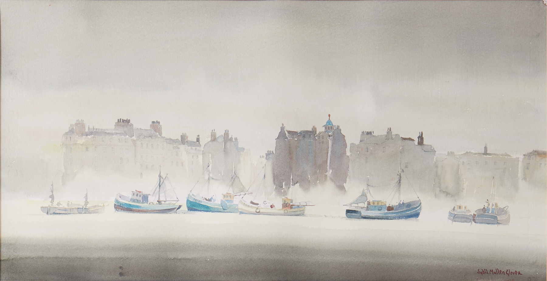 Sybil Mullen Glover (1908-1995) RWA,RSMA, watercolour 'Morning At The Barbican' signed, 28cm x 54cm, - Image 2 of 2