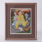 Beryl Cook (1926-2008) 'Joggers' signed, stamped HBK, 43cm x 36cm, framed and glazed.