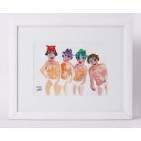 Fred Yates (1922-2008) signed watercolour 'Four Friends' 24cm x 34cm, framed and glazed.