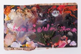 An artists paint pallet on board, signed 'Lenkiewicz', 20cm x 34cm. From the studio of Robert