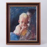 Robert Lenkiewicz (1941-2002), signed oil on board 'Project 3 - Mental Handicap', with label to