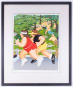 Beryl Cook (1926-2008) 'Women Running' signed limited edition print 206/275, 73cm x 59cm, framed and