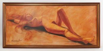 Barry Leighton Jones (1932-2011) 'Reclining Women' signed oil on canvas, 59cm x 136cm, framed.