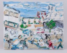 Sean Hayden (contemporary West Cornwall artist) 'Union Street', acrylic on canvas, 40cm x 51cm.