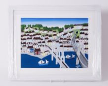 Elisa Trueman, 'Over Tamar Bridges', acrylic on board, signed, 29cm x 40cm, framed and glazed.
