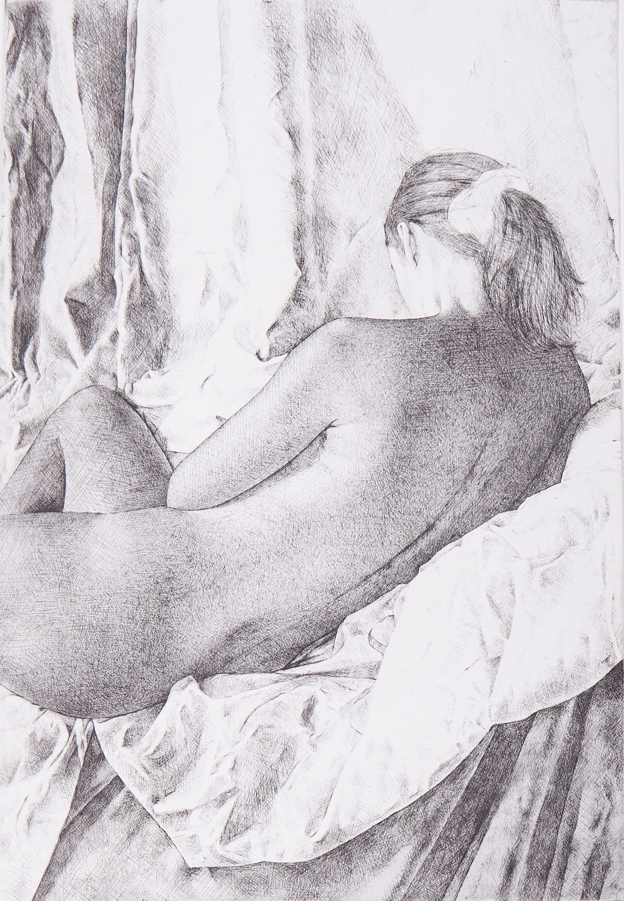Mark Clark (1959-) Reclining Nude, 1996, signed etching, edition 21/50, image size 60cm x 40cm. - Image 2 of 2