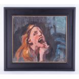 Robert Lenkiewicz (1941-2002) 'Women with Cerebral Palsy' oil on board, signed upper left, 40cm x