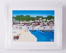 Elisa Trueman, 'Summer Beach Days' acrylic on board, signed, 29cm x 40cm, framed and glazed.
