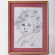Robert Lenkiewicz (1941-2002) pencil sketch of young girl , 33cm x 23cm, signed, framed and glazed