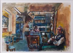 Robert Lenkiewicz (1941-2002) watercolour/gouache Joe Prete in his Café, signed and