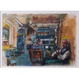 Robert Lenkiewicz (1941-2002) watercolour/gouache Joe Prete in his Café, signed and