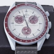 Mission to Pluto Bioceramic Swatch/Omega Speedmaster wristwatch, grey case, Maroon