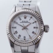 Rolex, a ladies steel Oyster Perpetual wristwatch, quarter Roman dial with white gold
