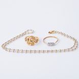 An 18ct yellow & white gold fancy link 18" chain, 10.66gm, an 18ct yellow gold woven design ring,
