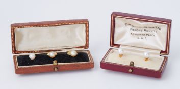 A boxed set of two 9ct yellow gold & pearl dress studs, 2.27gm and one other boxed set