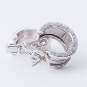 A pair of 18ct white gold Bvlgari hoop earrings, stamped Bvlgari, Made In Italy, 750, safety clip
