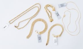 A mixed lot of new 9ct gold jewellery to include a 9ct yellow gold 19" twisted rope chain, 4.85gm, a