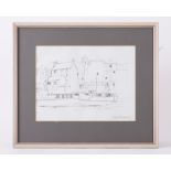 Derek Holland (1927-2014) 'Boats tied up at The Barbican, Plymouth', pencil and ink sketch, signed