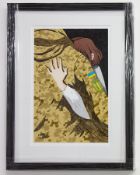 Marysya Rudska, Ukraine, Odesa. Giclee print titled 'Soldier Embracing Woman'. Man in