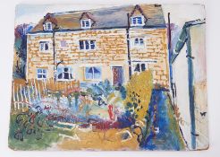 Fred Yates (1922-2008) oil on board 'Painswick Cottage, Garden Cottage, Vicarage Street' circa 1960,