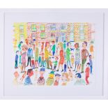 Fred Yates (1922-2008) 'Street scene' signed lithograph print 14/95, 68cm x 47cm, framed and