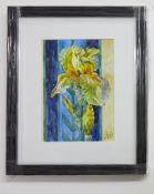 Tatiana Jivotkova, Ukrainian - Kyiv . Watercolour titled 'Yellow Irises'. Tatiana is from Kyiv and