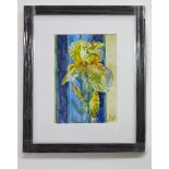 Tatiana Jivotkova, Ukrainian - Kyiv . Watercolour titled 'Yellow Irises'. Tatiana is from Kyiv and