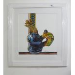 Tatiana Jivotkova, Ukrainian - Kyiv . Watercolour titled ' Cockerel jug '. In Ukrainian folklore,