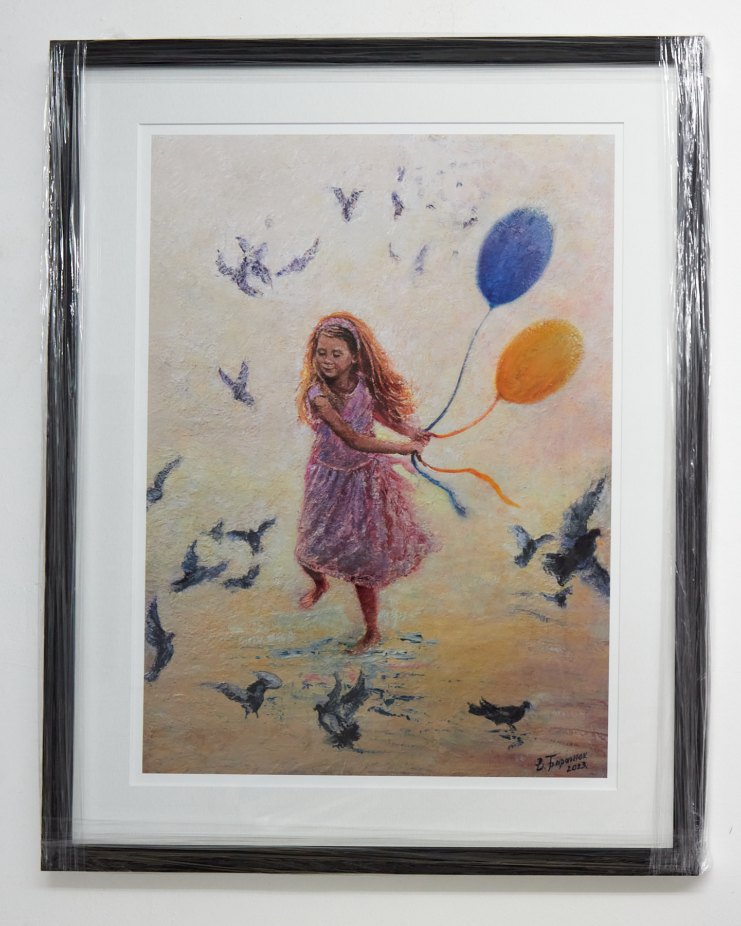 Valentina Baranyuk, Ukrainian artist from Khmelnytskyy. Giclee print titled 'Girl with Balloons,