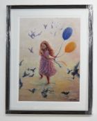 Valentina Baranyuk, Ukrainian artist from Khmelnytskyy. Giclee print titled 'Girl with Balloons,