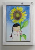 Melaniya Poliuha. Watercolour titled 'Child hugging Sunflower' Melaniya Poliuha is 14