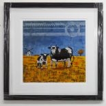 Kateryna Kyrylchuk, Ukraine, Ternopil. Giclee print titled 'Cows in a Field'. 25cm x 25cm