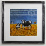 Kateryna Kyrylchuk, Ukraine, Ternopil. Giclee print titled 'Cows in a Field'. 25cm x 25cm